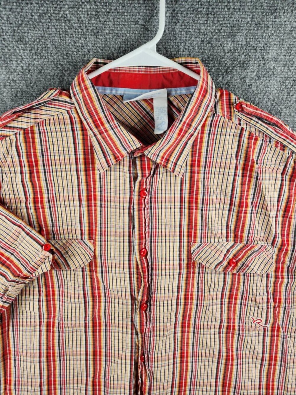 Rocawear Button Up Shirt Red Plaid Short Sleeve 2XL Cotton Urban Y2K Hip Hop